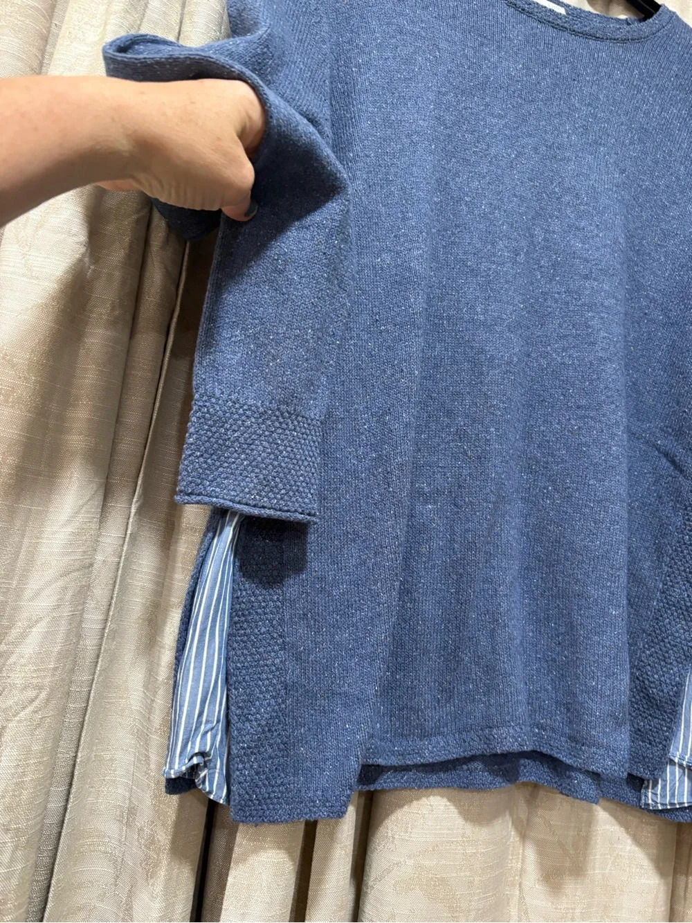 J. Jill Blue Crewneck Sweater with Stripe Inset - Picture 2 of 5